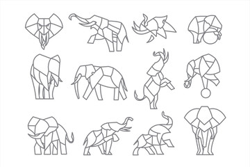 pack of geometric elephant logo icon illustration