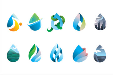 pack of modern water drop logo icon vector illustration