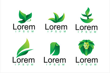 pack of modern green leaf logo icon illustration