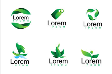pack of modern green leaf logo icon illustration