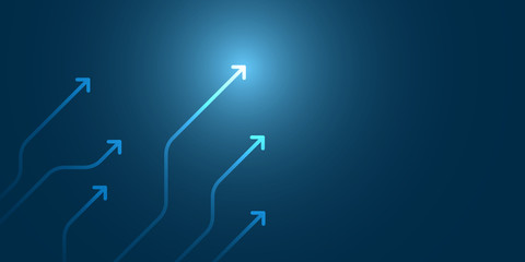 Light arrow circuit illustration with blue copy space background, digital growth concept.
