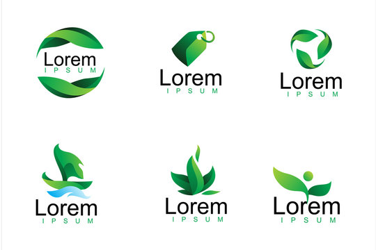 pack of modern green leaf logo icon illustration