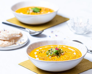 Creamy Pumpkin soup with sprouts