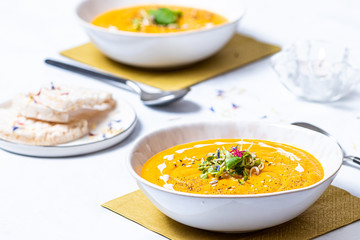 Creamy Pumpkin soup with sprouts