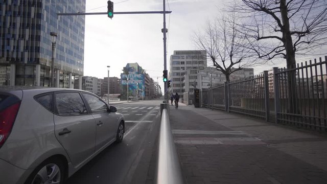 The European quarter in Brussels with cars and traffic.