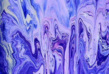 Abstract white and lilac background. Game of colors. Acrylic texture with marble pattern. Wallpaper, mixing, modern art.