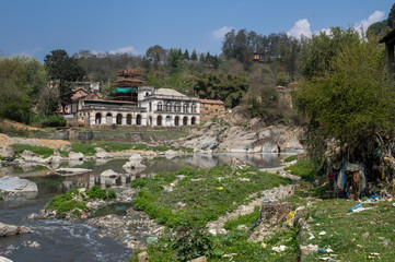 Fototapeta na wymiar Jal Binayak Temple and the Bagmati River