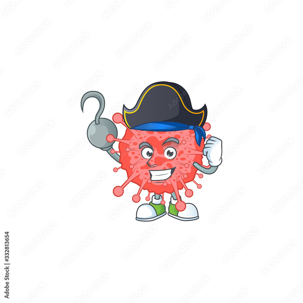 Wall mural One hand Pirate cartoon design style of coronavirus disaster wearing a hat