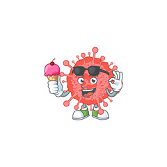 cartoon character of coronavirus disaster enjoying an ice cream