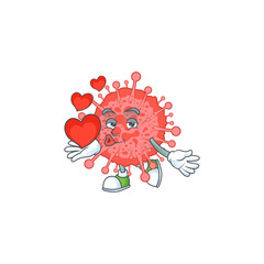 A romantic cartoon character of coronavirus disaster with a heart