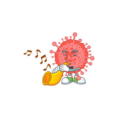Coronavirus disaster cartoon character playing music with a trumpet