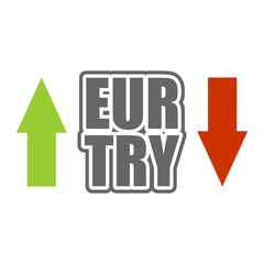 Financial market concept. Currency pair. Acronym EUR - European Union currency. Acronym TRY - Turkish Lira.