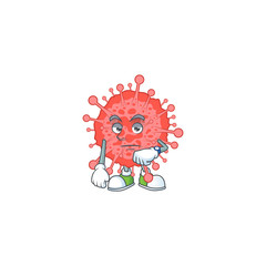 A cartoon icon of coronavirus disaster with waiting gesture