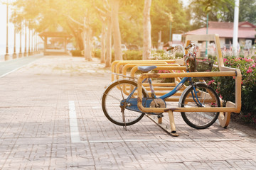 old bicycle in the park with blured background,nakhon pranom province,thailand