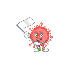 A patriotic coronavirus disaster mascot character design holding standing flag