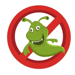 War on virus . Cartoon virus character vector illustration on white background. cute fly germ virus infection or funny micro bacteria character. microbe, pathogen, virus icon.
