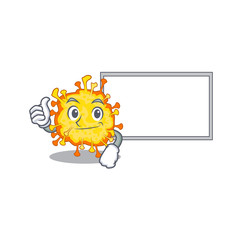 cute minacovirus cartoon character Thumbs up bring a white board