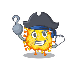 Cool minacovirus in one hand Pirate cartoon design style with hat