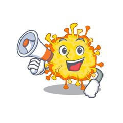 An icon of minacovirus holding a megaphone