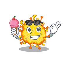 cartoon character of minacovirus holding an ice cream