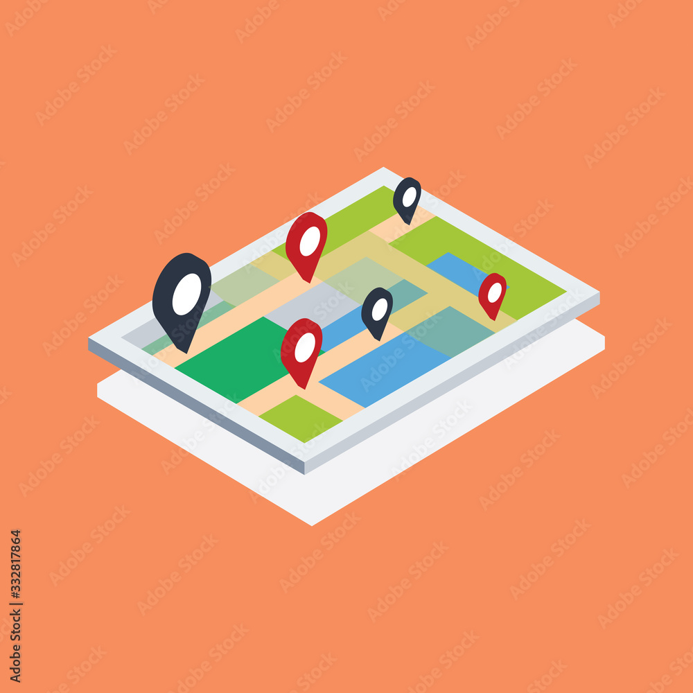 Poster vector map icon with pin pointer