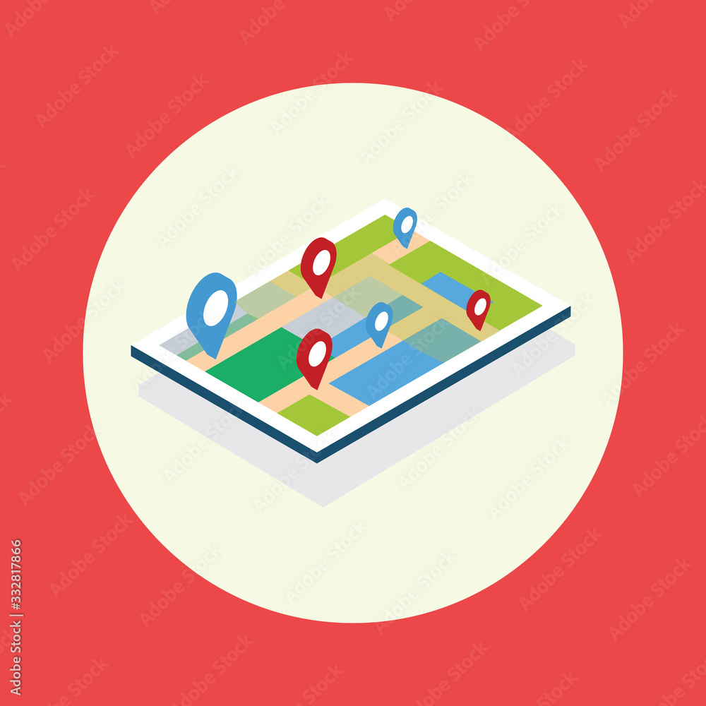 Poster vector map icon with pin pointer