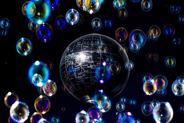 Globe map and Blurred of bubble background, Virus Threat Concept