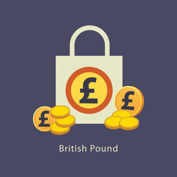 British Pound Money bag icon flat design