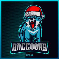 Angry Blue Raccoons Roar esport and sport mascot logo design in modern illustration concept for team badge, emblem and thirst printing. Raccoon illustration on Blue Background. Vector illustration