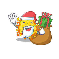 Santa minacovirus Cartoon character design with box of gift
