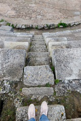ancient Greek theater, stone steps, beautiful acoustics, traces of ancient civilization in Cyprus in the city of Salamis, similar to others in ancient Greek cities