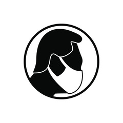 Man wearing masker icon with silhouette illustration in flat design monogram symbol