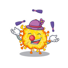 A sweet minacovirus mascot cartoon style playing Juggling