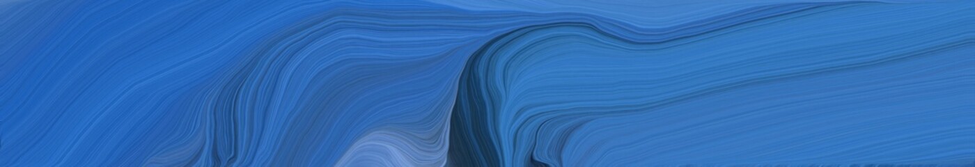 wide colored banner with waves. elegant curvy swirl waves background illustration with steel blue, very dark blue and dark slate blue color