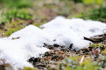 残雪　春の雪解け　イメージ