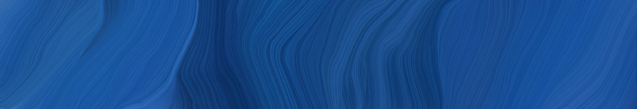 dynamic wide colored banner. modern waves background design with strong blue, teal blue and midnight blue color © Eigens