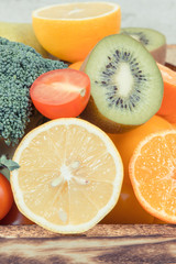 Fruits and vegetables as source minerals and vitamins. Diet, slimming and healthy nutrition concept