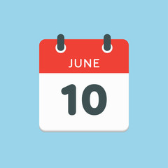 Icon calendar day 10 June, summer days of the year