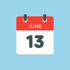 Icon calendar day 13 June, summer days of the year