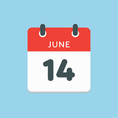 Icon calendar day 14 June, summer days of the year