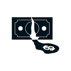 money bills and spilled oil with money symbol icon, silhouette style