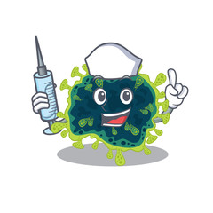 Friendly nurse of beta coronavirus mascot design holding syringe
