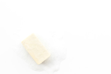 Soap bar - hygiene concept - on white background top-down copy space