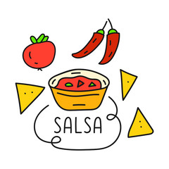 Salsa. Mexican traditional food. Vector hand drawn badge illustration. Concept for cafe, restaurant.