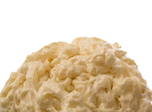 Pu construction foam.  Frozen mounting foam. Half circle foam. Structure of polyurethane foam. Macro. Isolated. Copy space 