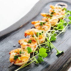 Shrimp kebab close up view