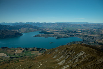 Fototapeta na wymiar Mountains and lakes from Roy's Peak in Wanaka New Zealand