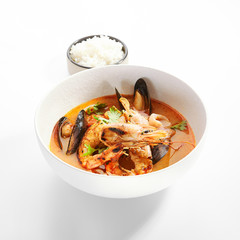 Tom Yum with seafood in bowl