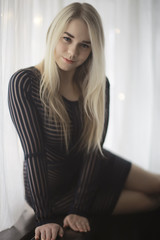 Fototapeta premium sexy czech blonde girl in home interior, beautiful adult model