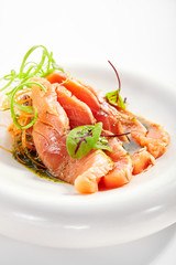 Tataki salmon closeup view